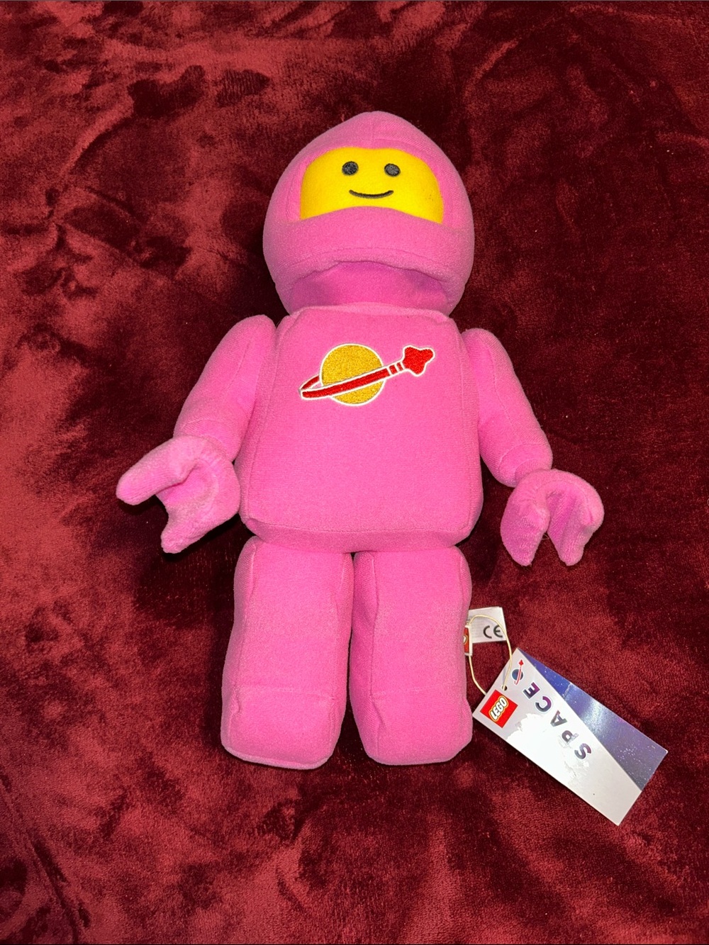 LEGO Classic Space Astronaut Minifigure Plush in pink. NWT Flawed.